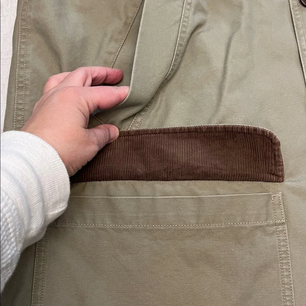 L.L.BEAN MENS COTTON TAN BARN COAT WITH CORDUROY COLLAR SIZE LARGE - Picture 6 of 12